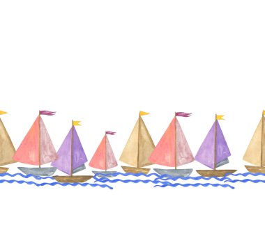 Yatlar tekrar desen, suluboya el çizimi beyaz arka plan