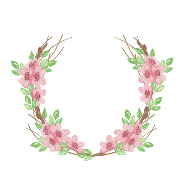 A light pink cherry blossom flowers wreath, a little tree branch — Stock Photo, Image