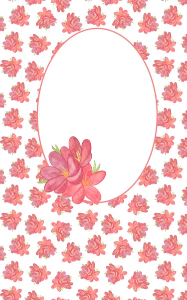Rote Blumen Muster Kartenanordnung mit Copyspace, Aquarell-Ornament — Stockfoto