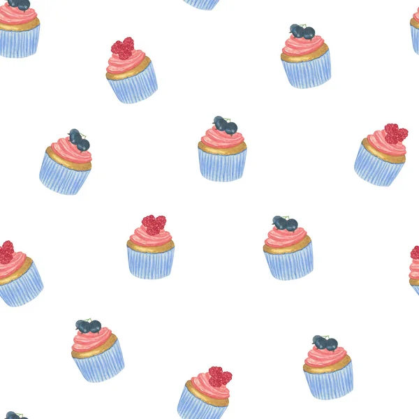 Repeat pattern, watercolor illustration of a hand drawn pastry — Stock Photo, Image