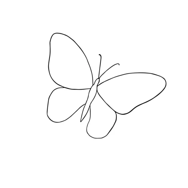 Una mariposa dibujada a mano simple vector esquema ilustración, dibujo de contorno — Vector de stock