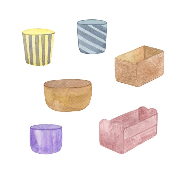 Hand drawn watercolor illustration isolated objects on the white — Stock Photo, Image