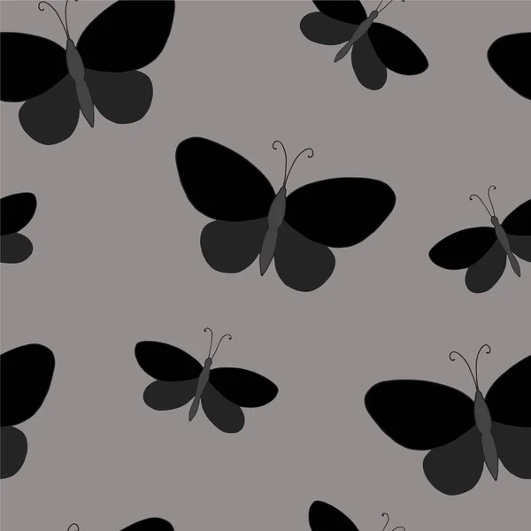 Hand Drawn Butterflies Repeat Pattern Simple Vector Outline Illustration Contour — 스톡 벡터