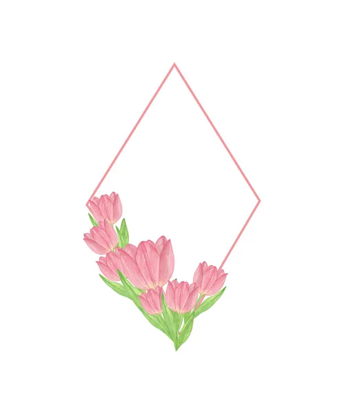 Tender tulips floral lozenge frame, first spring flowers — 스톡 사진