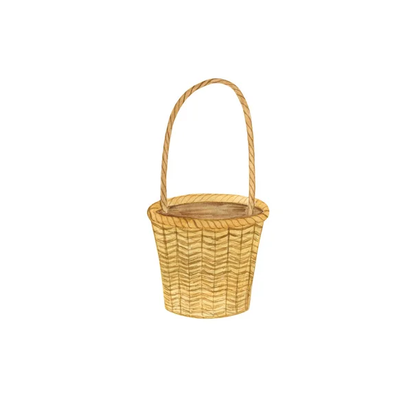 Empty wicker basket watercolor spring illustration on the white background — Stock Photo, Image