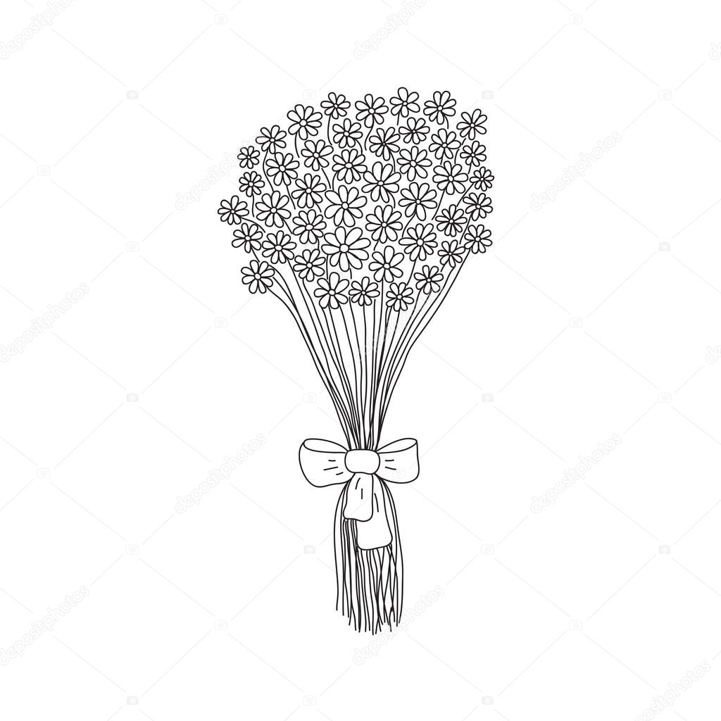 A bunch of flowers outline hand drawn vector illustration, contour drawing