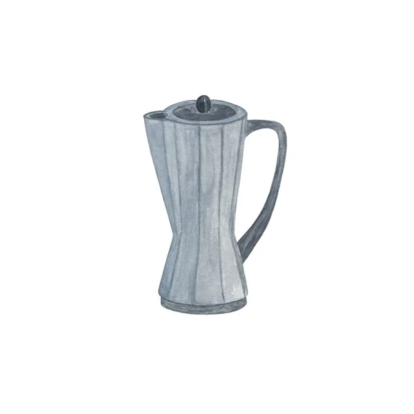 Сіра металева кавоварка, акварельна ілюстрація простий візерунок — стокове фото