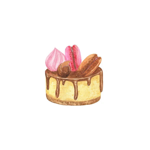 Gâteau au chocolat aquarelle décoré de crème, pépites de chocolat — Photo