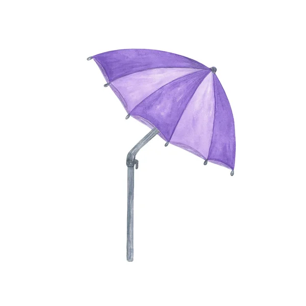 Violet Napernyő Strand Esernyő Tengerparti Berendezések Akvarell Illusztráció Fehér Háttér — Stock Fotó