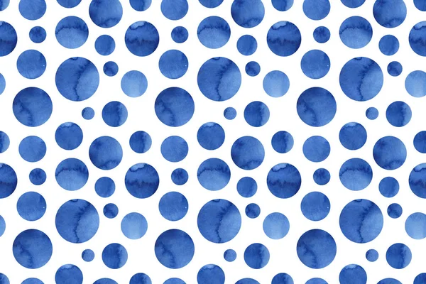 Blauwe Aquarelcirkels Naadloos Patroon Witte Achtergrond Voor Het Maken Van — Stockfoto