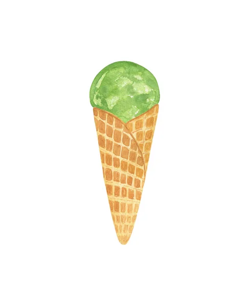 Gelato Kiwi Cono Cialda Succo Fruttato Congelato Acquerello Illustrazione Alimentare — Foto Stock