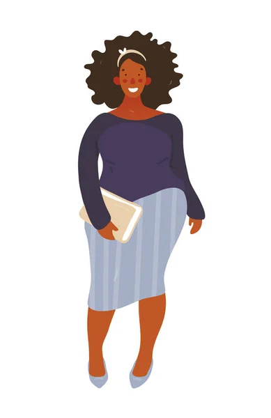Lichaamspositief vrouwenportret. Portret van een Afro-Amerikaanse vrouw, plus een grote vrouw. Gelukkige zakenvrouw, leuke student. Platte ontwerp hand getekend pictogram. Voorraadvector illustratie — Stockvector