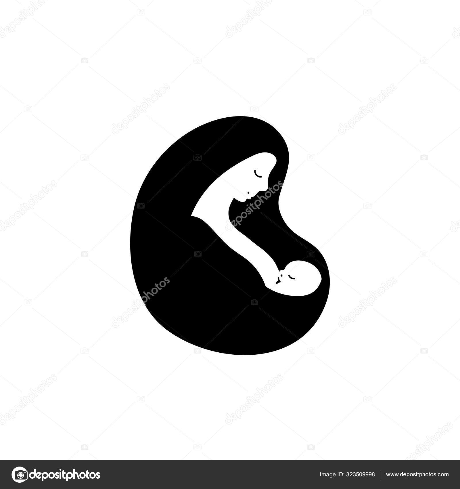 Mignonne Mere Qui Allaite Son Bebe Silhouette Symbole Icone Signe Logo De L Allaitement Maternel Maternite Une Femme Avec Un Enfant Dans Les Bras Design Minimal Plat Isole Sur Un Fond Blanc Image