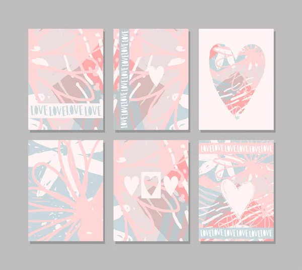 En uppsättning moderna kort med en rosa och blå bakgrund, hjärta, kärlek. Bröllopsinbjudan, Alla hjärtans dag. Bakgrund för inskriptionen. Vektorillustration — Stock vektor