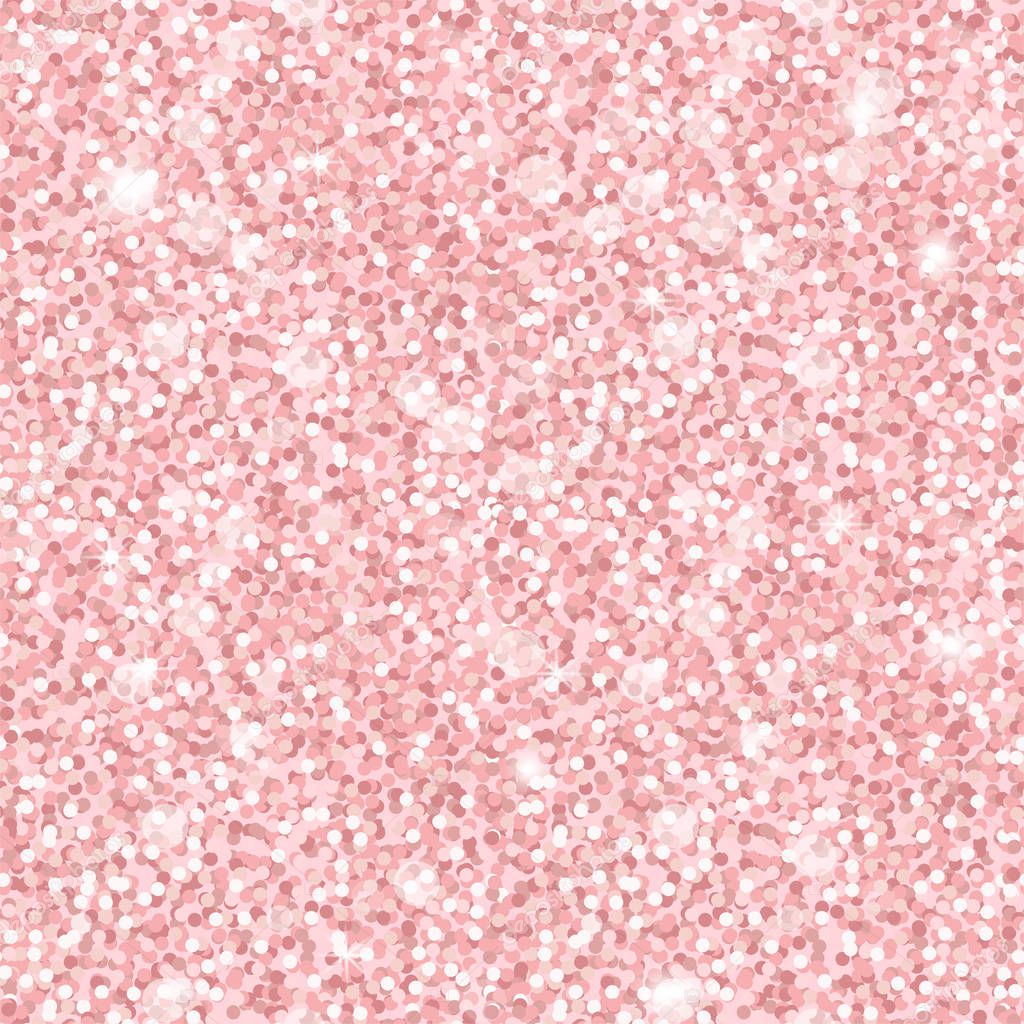 Seamless shiny glitter pattern for holiday, wedding. Texture with pink shiny confetti or fabric with sequins. Vector pink gold background