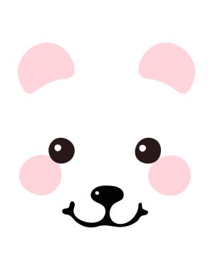 Ayı yüzlü, tasarım için basit düz elementler, kulaklar, burun, gözler. Beyaz arkaplanda izole edilmiş vektör illüstrasyonu.