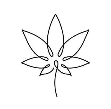 Kenevir yaprağı ikonu. Marihuana, logo ve sembolün grafiksel çizimi. Vektör çizimi. Bir bitkinin güzel minimalist el çizimi.
