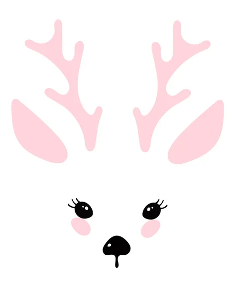 Illustration with a deer head, cute animal design details, nose, eyes, ears, horns. Fawn for print. Simple vector isolated on white background. — Stock Vector