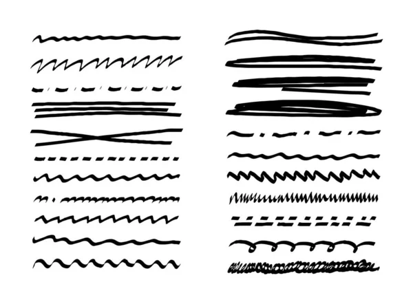 Набор Простых Черных Подчёркивающих Линий Ручкой Карандашом Маркером Письма Каракулями — стоковый вектор