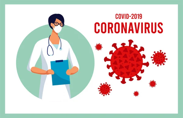 Çin 'de Coronavirus. Roman Coronavirus 2019-nCoV Konsepti çizimi, küresel salgın, yeni bir virüs salgını, halk sağlığı riski, ihtiyati tedbirler, karantina. Doktorla bilgi ve — Stok Vektör