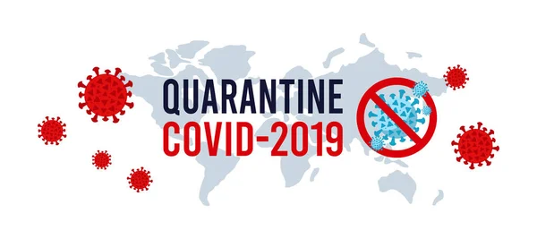 CoVID-19 Virusuitbraak verspreid. Nieuwe coronavirus 2019-nCoV Conceptuele vectorillustratie. Quarantaine, de wereldwijde coronavirus pandemie. Wereldkaart met de inscriptie. Nieuwsbanner, vector — Stockvector