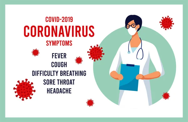 Вирус CoVID-19 распространился. Новый коронавирус 2019-nCoV Информационный плакат с симптомами коронавируса. Инфографика во время эпидемии, карантина, пандемии. векторная иллюстрация, изолированная от — стоковый вектор