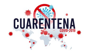 CoVID-19 virüs salgını yayıldı. Romantik Coronavirus 2019-nCoV Kavramsal Vektör Çizimi. Karantina, dünya çapında koronavirüs salgını. Üzerinde yazı olan bir dünya haritası. Haber afişi ve vektör illüstrasyonu beyaz arkaplanda izole edildi