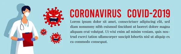 Tasarım Için Pankart Metin Için Yer Coronavirus Karşı Maske Eldiven — Stok Vektör