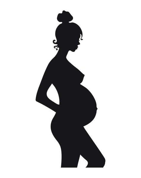 Schwarze Silhouette Einer Schwangeren Frau Schwangerschaft Profil Einer Jungen Schönen — Stockvektor