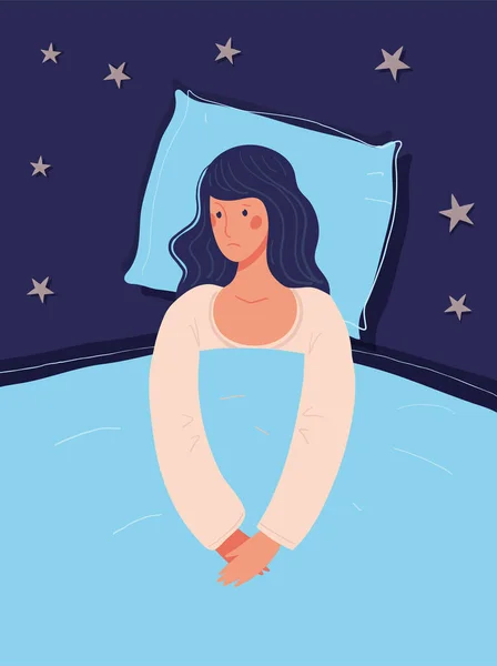 Fille Est Couchée Peut Pas Dormir Illustration Conceptuelle Sur Insomnie — Image vectorielle