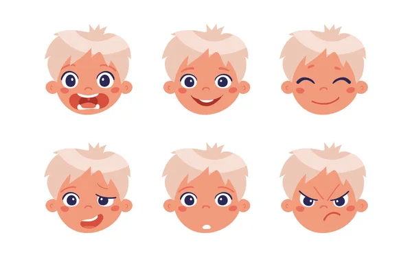 Kepala Anak Laki Laki Dengan Emosi Yang Berbeda Bahagia Tidak - Stok Vektor