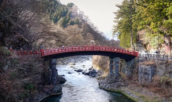 Puente Sagrado Rojo Shinkyo Invierno Nikko Japón — Foto de Stock