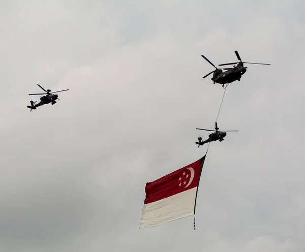 Singapore Juli 2015 Kampfflugzeuge Fliegen Himmel Mit Flagge Zum Fünfzigsten — Stockfoto