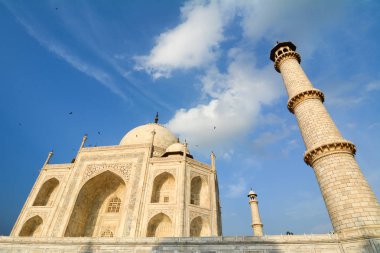 Agra, Hindistan Kuleli Taj Mahal. Dünyanın en ünlü yapılarından birini ve Indias zengin tarihi sembolü olduğunu.