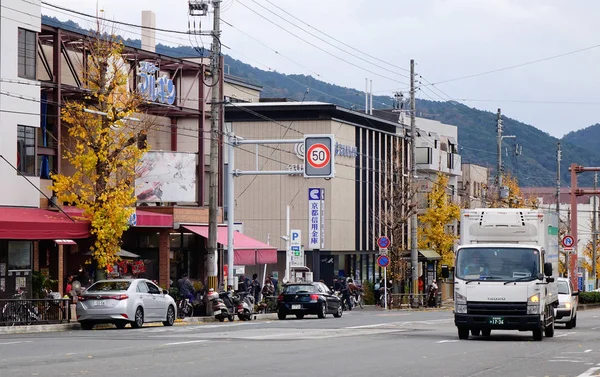 Кіото Японія Грудня 2015 Року Транспортні Засоби Які Працюють Вулиці — стокове фото