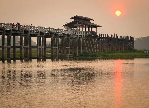 Vue Pont Ubein Lever Soleil Mandalay Myanmar Ubein Été Construit — Photo