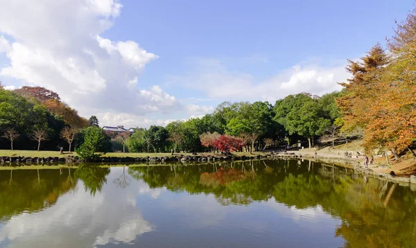 Nara Japan November 2016 Toeristen Wandelen Het Park Met Vijver — Stockfoto