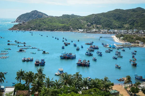 Nombreux Bateaux Pêche Accostent Dans Baie Vinh Phan Rang Sud — Photo