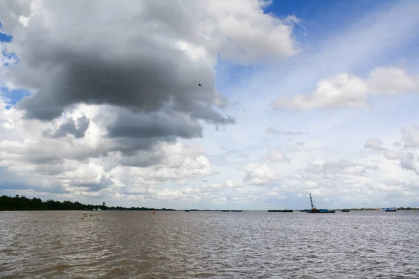 Paisaje Del Río Mekong Sur Vietnam Aproxima Una Tormenta —  Fotos de Stock