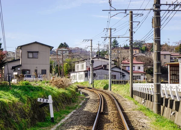 Kawaguchiko Japan Dec 2016 Järnvägsspår Kawaguchiko Japan Kawaguchiko Ligger Södra — Stockfoto