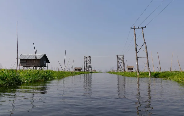 Casas Inclinadas Aldeia Lago Inle Mianmar Região Lago Inle Dos — Fotografia de Stock