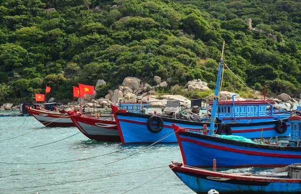 Деревянные Лодки Причаливающие Главному Пирсу Фан Ране Южный Вьетнам Фан — стоковое фото