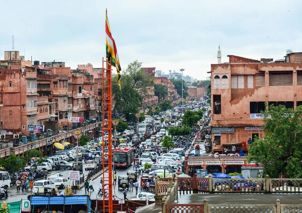 Jaipur Índia Julho 2015 Rua Principal Com Edifícios Antigos Jaipur — Fotografia de Stock