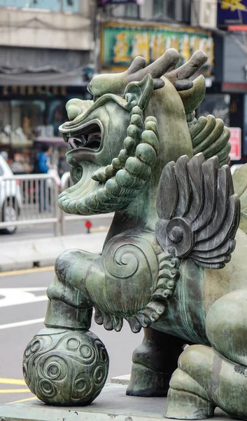 Una Estatua León Calle Taipei Taiwán — Foto de Stock