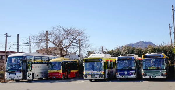 Kyoto Japón Jan 2016 Autobuses Estacionamiento Calle Centro Kyoto Japón —  Fotos de Stock