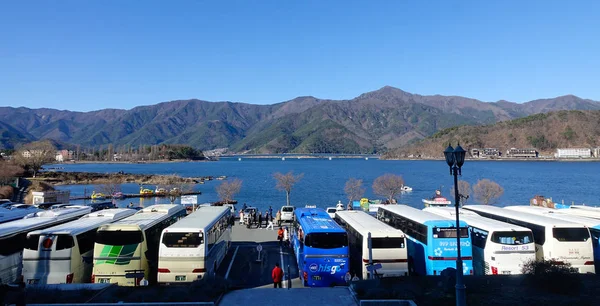 Yamanashi Japán Jan 2016 Ban Sok Turista Busz Parkolás Kawaguchi — Stock Fotó