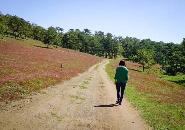 Een Jonge Vrouw Lopen Landelijke Weg Dalat Vietnam — Stockfoto