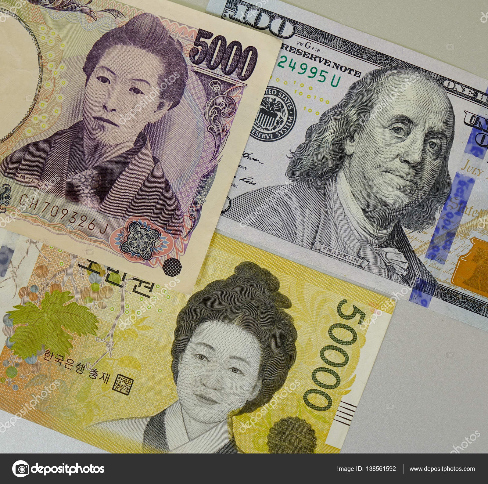 Portraits Banknotes 100 Dollar Bill Japan 000 Yen Bill Korea Stock Editorial Photo C Phuongphoto