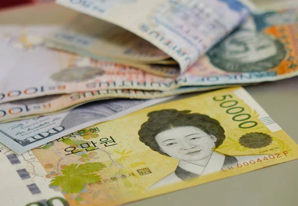 Портрети Банкноти Корея Вон 000 Законопроект Дрібних — стокове фото