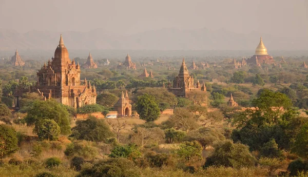 Budist tapınakları Bagan, Myanmar manzara. Bir antik kent ve Asias en önemli arkeolojik Bagan biridir.